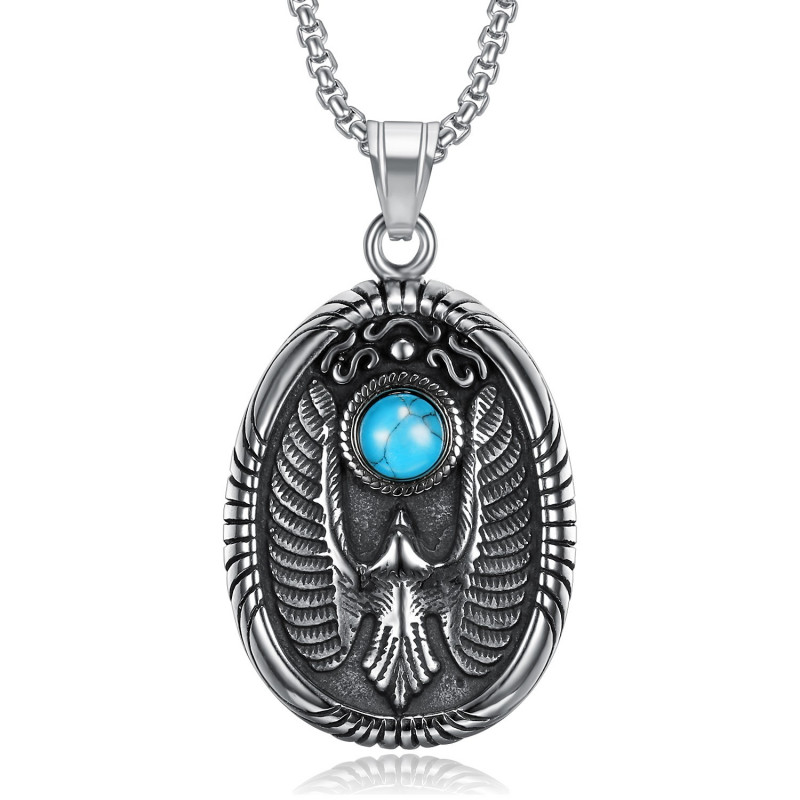 PE0289 BOBIJOO Jewelry Pendant Locket Oval Eagle Turquoise 316L Steel