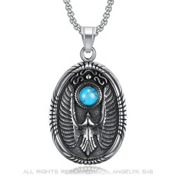 PE0289 BOBIJOO Jewelry - Anhänger, Medaillon Oval, Adler, Türkis Stahl 316L, der