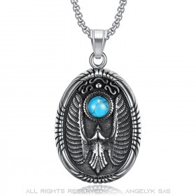 Pendentif Médaillon Oval Aigle Turquoise Acier 316L  bobijoo