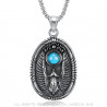 Pendentif Médaillon Oval Aigle Turquoise Acier 316L  bobijoo