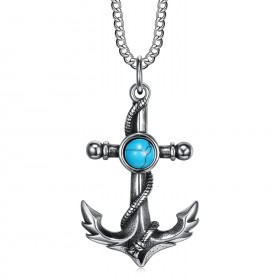 PE0288 BOBIJOO Jewelry Colgante Ancla de la Marina Turquesa de Acero Inoxidable Biker