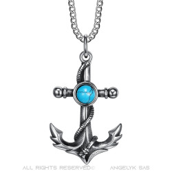 PE0288 BOBIJOO Jewelry Pendant Anchor Navy Turquoise Stainless Steel Biker