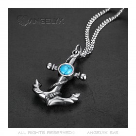 PE0288 BOBIJOO Jewelry Pendant Anchor Navy Turquoise Stainless Steel Biker