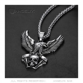 PE0285 BOBIJOO Jewelry Pendant of an Eagle on Engine V-Twin Skull Biker Triker