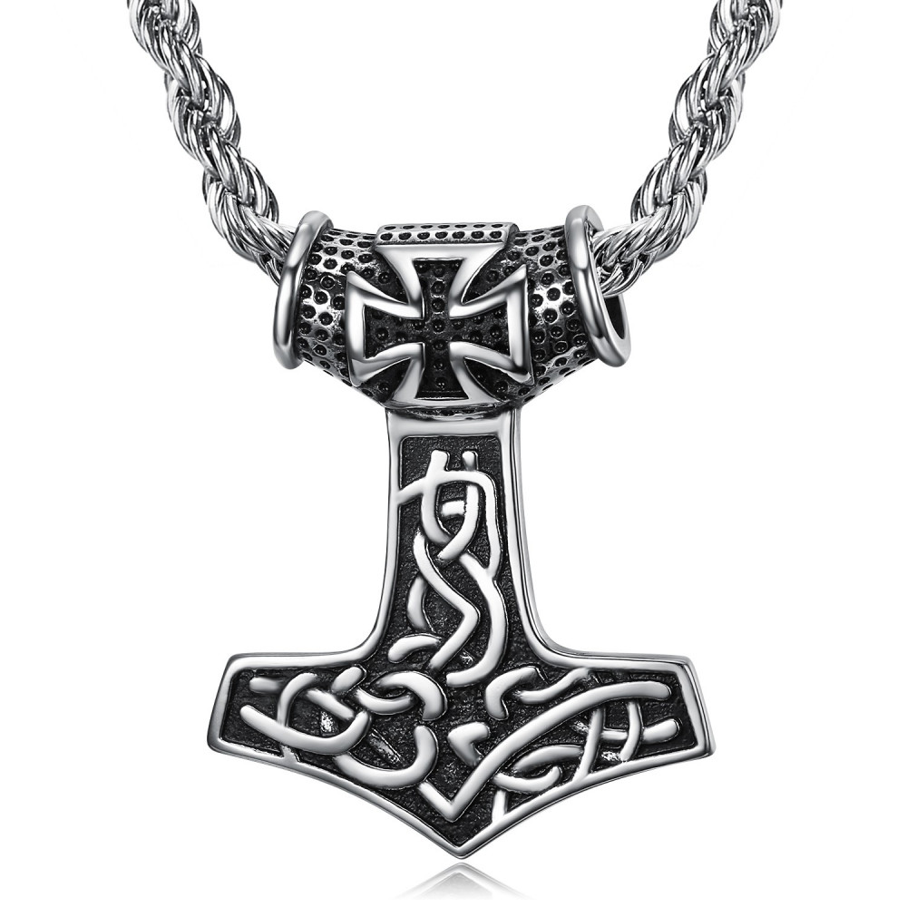 In acciaio inox vichinghi Mjoelnir Thor Hammer COLLANA LUPO Fenris Viking Odino Rune 
