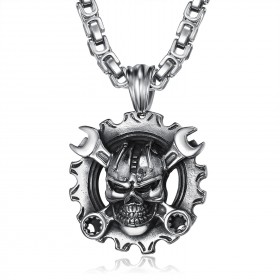 Pendentif Mécanicien Moto Biker Skull Grosse Chaîne bobijoo