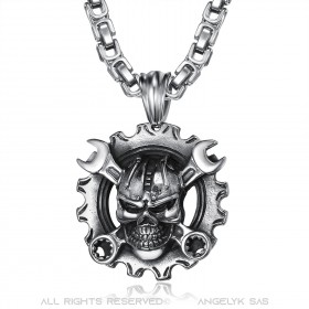 Pendentif Mécanicien Moto Biker Skull Grosse Chaîne bobijoo