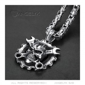 Pendentif Mécanicien Moto Biker Skull Grosse Chaîne bobijoo