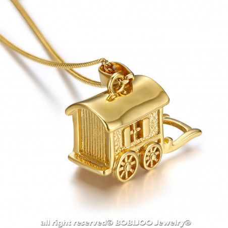 PE0197 BOBIJOO Jewelry - Anhänger-Halskette Wohnmobil-Wohnwagen-Reisender Stahl-Gold