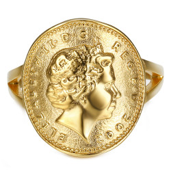 BAF0042 BOBIJOO Jewelry Ring Taillierte One 1 Penny Elizabeth II Stahl-Gold Glänzend