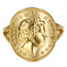 BAF0042 BOBIJOO Jewelry Anillo Curva 1 Centavo Isabel II de Acero Brillante de Oro