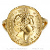 BAF0042 BOBIJOO Jewelry Ring Taillierte One 1 Penny Elizabeth II Stahl-Gold Glänzend