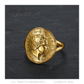 BAF0042 BOBIJOO Gioielli Anello Curva 1 Centesimo Elisabetta II in Acciaio Oro Brillante