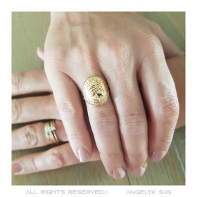 BAF0042 BOBIJOO Jewelry Ring Curved One 1 Penny Elizabeth II Steel Bright Gold