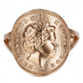 BAF0043 BOBIJOO Jewelry Ring Taillierte One 1 Penny Elizabeth II Stahl Gold Rosa Glänzend