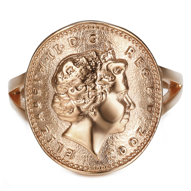 Bague Cintrée One 1 Penny Elizabeth II Acier Or Rose Brillant bobijoo