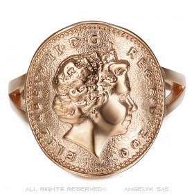 BAF0043 BOBIJOO Jewelry Ring Taillierte One 1 Penny Elizabeth II Stahl Gold Rosa Glänzend