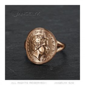 BAF0043 BOBIJOO Gioielli Anello Curva 1 Centesimo Elisabetta II in Acciaio Oro Rosa Lucido