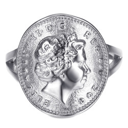 BAF0044 BOBIJOO Jewelry Ring Taillierte One 1 Penny Elizabeth II Silber Glänzend