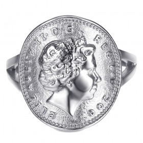 BAF0044 BOBIJOO Jewelry Anillo Curva 1 Centavo Isabel II de Acero de Plata Brillante