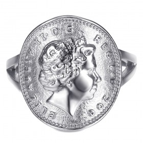 Bague Cintrée One 1 Penny Elizabeth II Acier Argent Brillant bobijoo