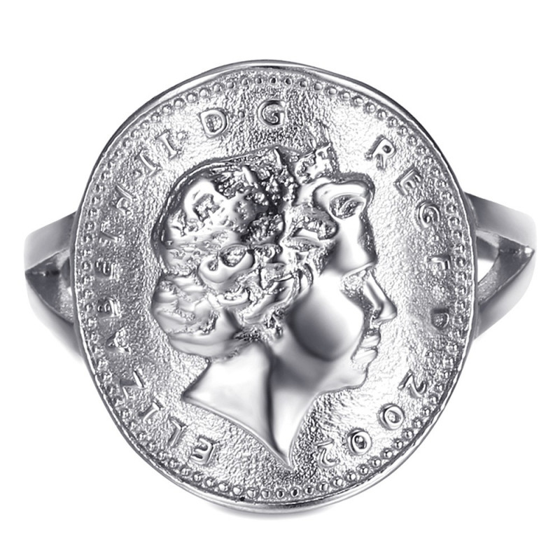 BAF0044 BOBIJOO Gioielli Anello Curva 1 Centesimo Elisabetta II in Acciaio Argento Brillante