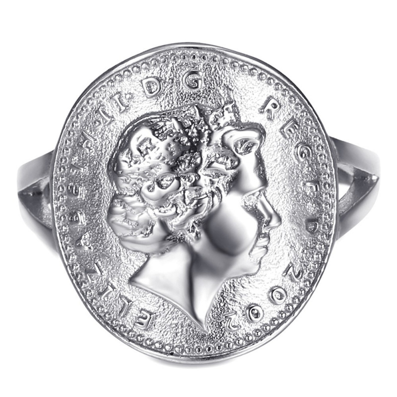 BAF0044 BOBIJOO Jewelry Ring Curved One 1 Penny Elizabeth II Steel Bright Silver