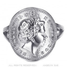 BAF0044 BOBIJOO Gioielli Anello Curva 1 Centesimo Elisabetta II in Acciaio Argento Brillante