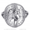 BAF0044 BOBIJOO Jewelry Anillo Curva 1 Centavo Isabel II de Acero de Plata Brillante