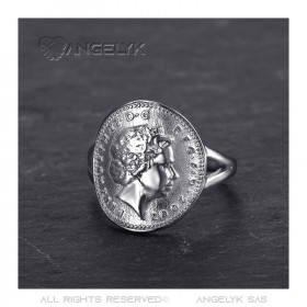 BAF0044 BOBIJOO Jewelry Ring Curved One 1 Penny Elizabeth II Steel Bright Silver