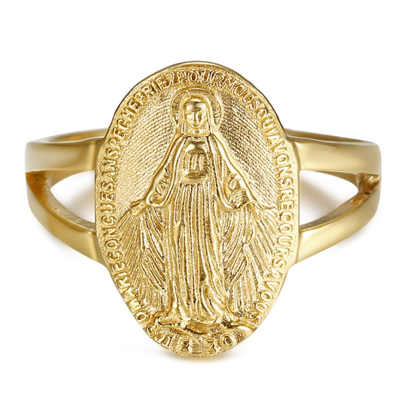 BAF0045 BOBIJOO Gioielli Anello Curvo Vergine maria Medaglia Miracolosa 1830 Acciaio Oro