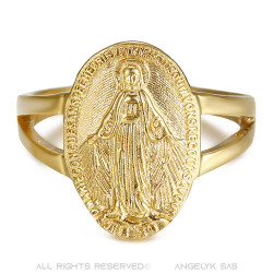 BAF0045 BOBIJOO Gioielli Anello Curvo Vergine maria Medaglia Miracolosa 1830 Acciaio Oro
