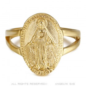 BAF0045 BOBIJOO Gioielli Anello Curvo Vergine maria Medaglia Miracolosa 1830 Acciaio Oro