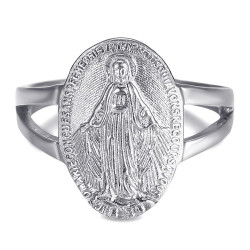 BAF0046 BOBIJOO Gioielli Anello Curvo Vergine maria Medaglia Miracolosa 1830 in Acciaio Argento