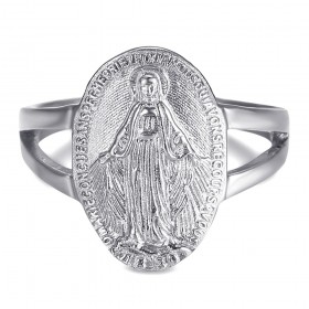 Bague Cintrée Vierge Médaille Miraculeuse 1830 Acier Argent bobijoo