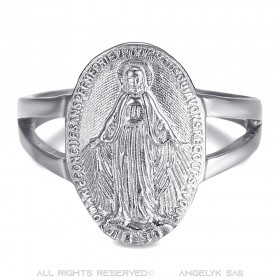 Bague Cintrée Vierge Médaille Miraculeuse 1830 Acier Argent bobijoo