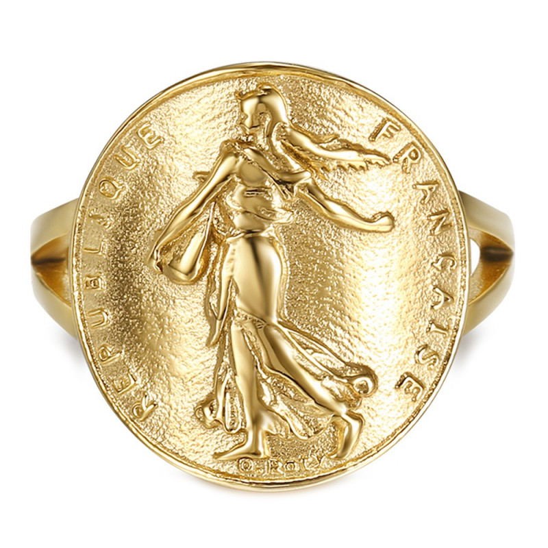 BAF0047 BOBIJOO Jewelry Ring Tailliert Stück Franc Semeuse Marianne Stahl Gold