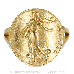 BAF0047 BOBIJOO Jewelry Ring Curved Piece Franc Sower Marianne Steel Gold