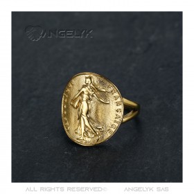 BAF0047 BOBIJOO Jewelry Ring Curved Piece Franc Sower Marianne Steel Gold