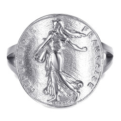 BAF0048 BOBIJOO Jewelry Ring Tailliert Stück Franc Semeuse Marianne Stahl Silber