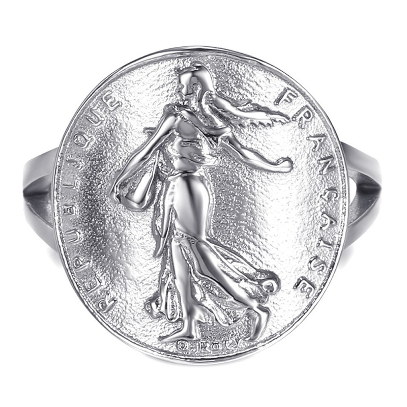 BAF0048 BOBIJOO Jewelry Ring Curved Piece Franc Sower Marianne Steel Silver