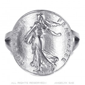 BAF0048 BOBIJOO Jewelry Ring Curved Piece Franc Sower Marianne Steel Silver