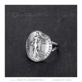 BAF0048 BOBIJOO Jewelry Ring Curved Piece Franc Sower Marianne Steel Silver