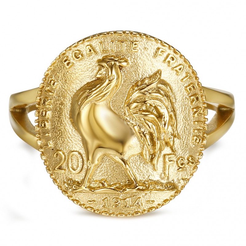 BAF0049 BOBIJOO Jewelry Ring Curved Piece Cock Reverse 20 Franc Marianne Gold