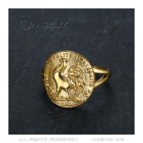 BAF0049 BOBIJOO Jewelry Ring Curved Piece Cock Reverse 20 Franc Marianne Gold