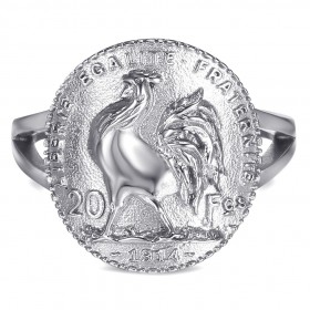 BAF0050 BOBIJOO Jewelry Ring Curved Piece Cock Reverse 20 Francs Marianne Silver