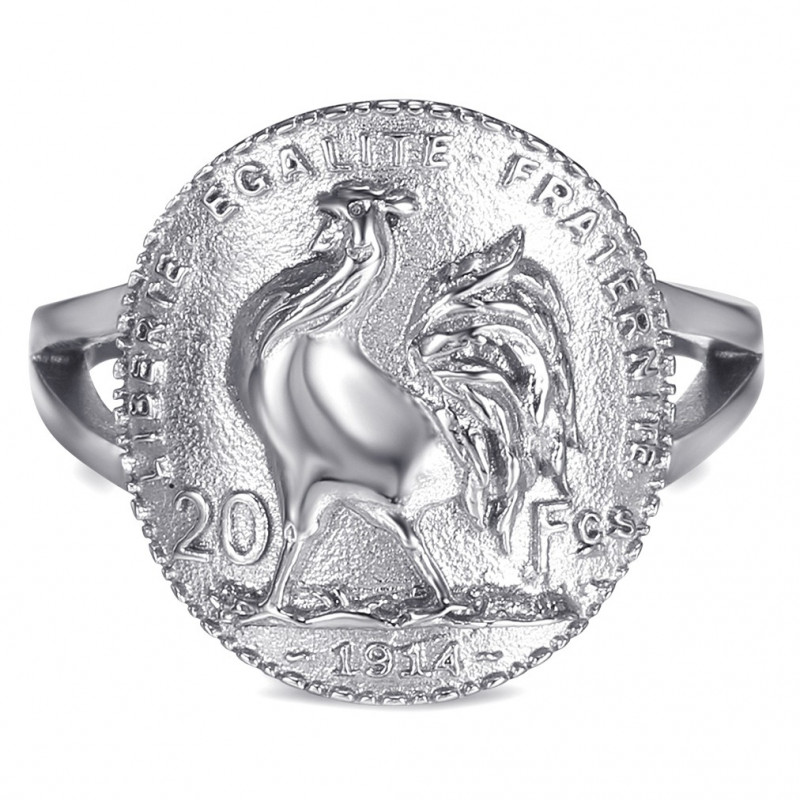 Bague Cintrée Pièce Coq Revers 20 Francs Marianne Argent bobijoo