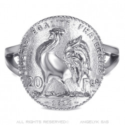 BAF0050 BOBIJOO Jewelry Ring Curved Piece Cock Reverse 20 Francs Marianne Silver