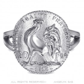 BAF0050 BOBIJOO Jewelry Ring Curved Piece Cock Reverse 20 Francs Marianne Silver