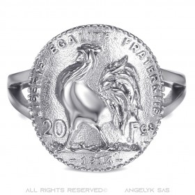 BAF0050 BOBIJOO Jewelry Ring Tailliert Stück Hahn Rückseite Der 20 Francs Marianne Silber